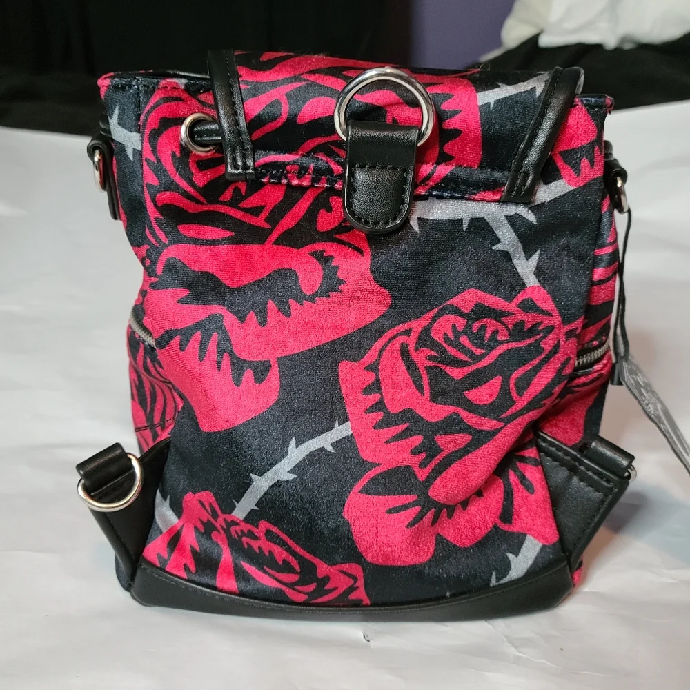 Killstar Eden Red & Black Floral Mini Backpack